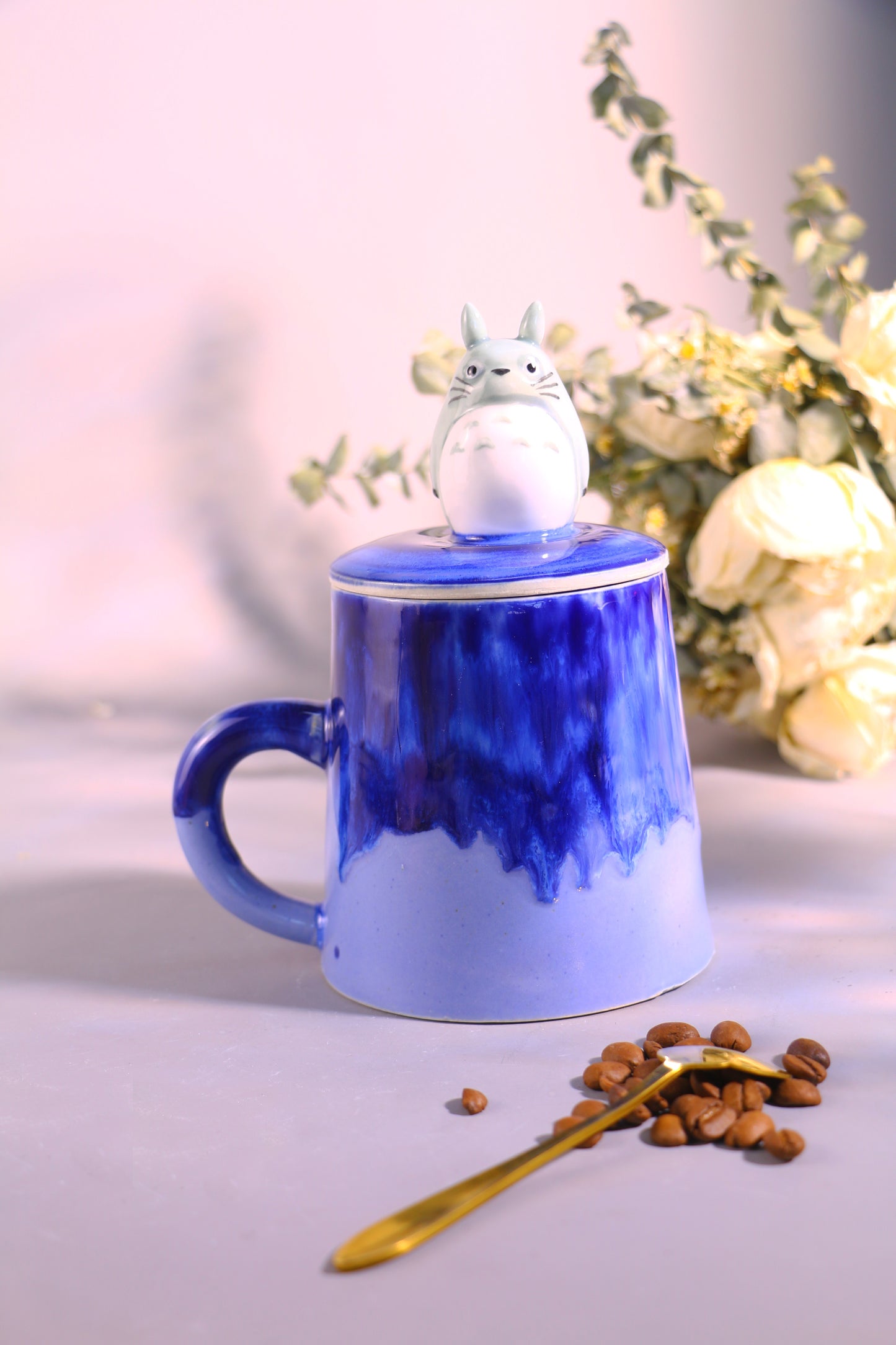 Totoro Ceramic Mug with Lid – Handmade Gift for Anime & Coffee Lovers