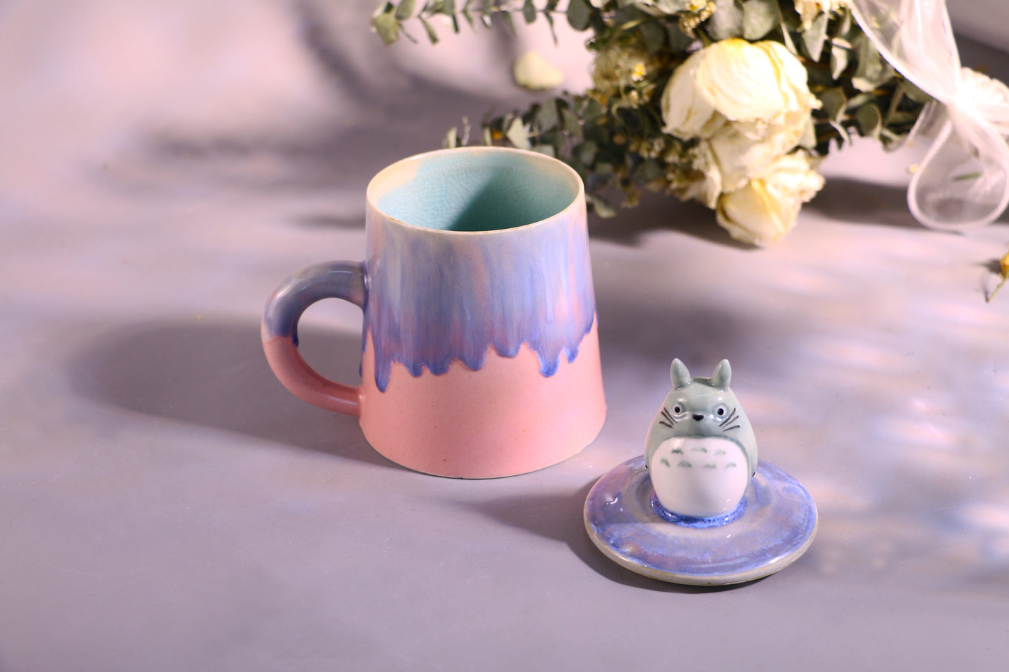 Totoro Ceramic Mug with Lid – Handmade Gift for Anime & Coffee Lovers