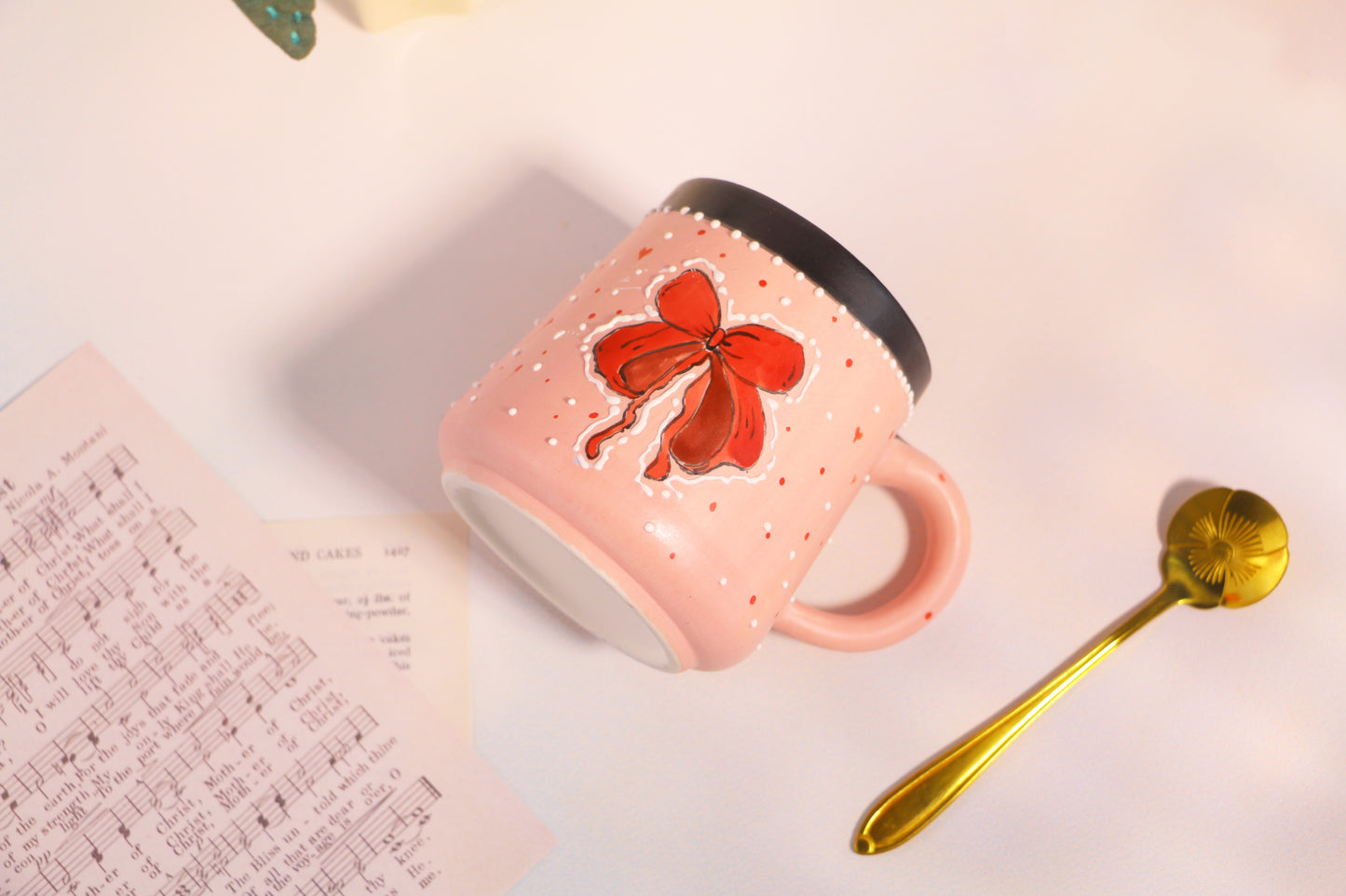 Kawaii 3D Bow Ceramic Coffee Mug with Hand-Painted 3D Ribbon Design