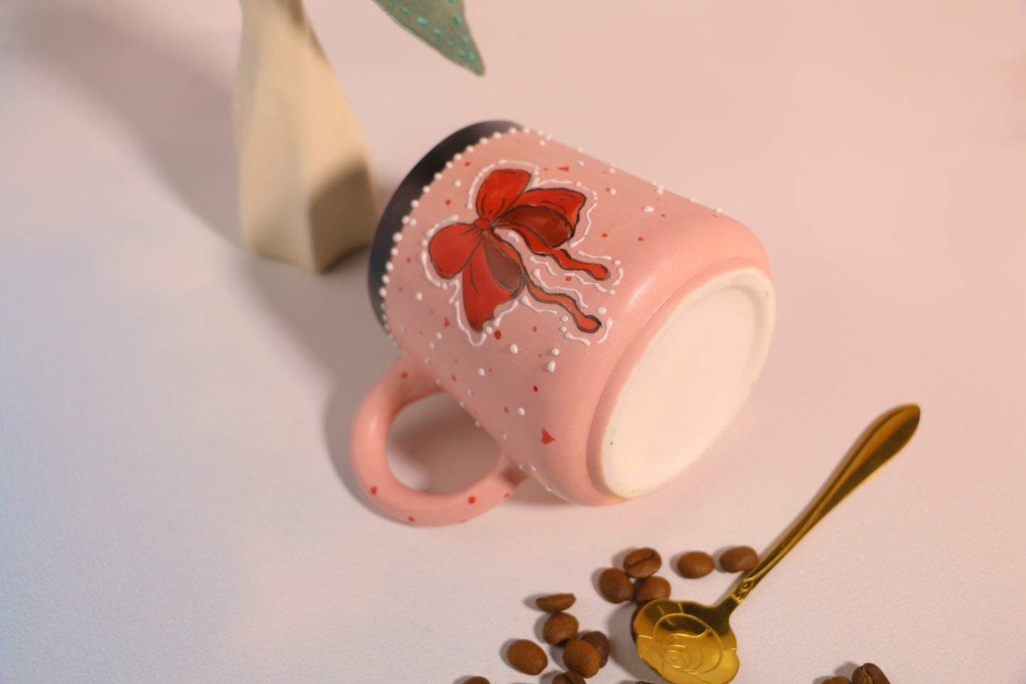 Kawaii 3D Bow Ceramic Coffee Mug with Hand-Painted 3D Ribbon Design
