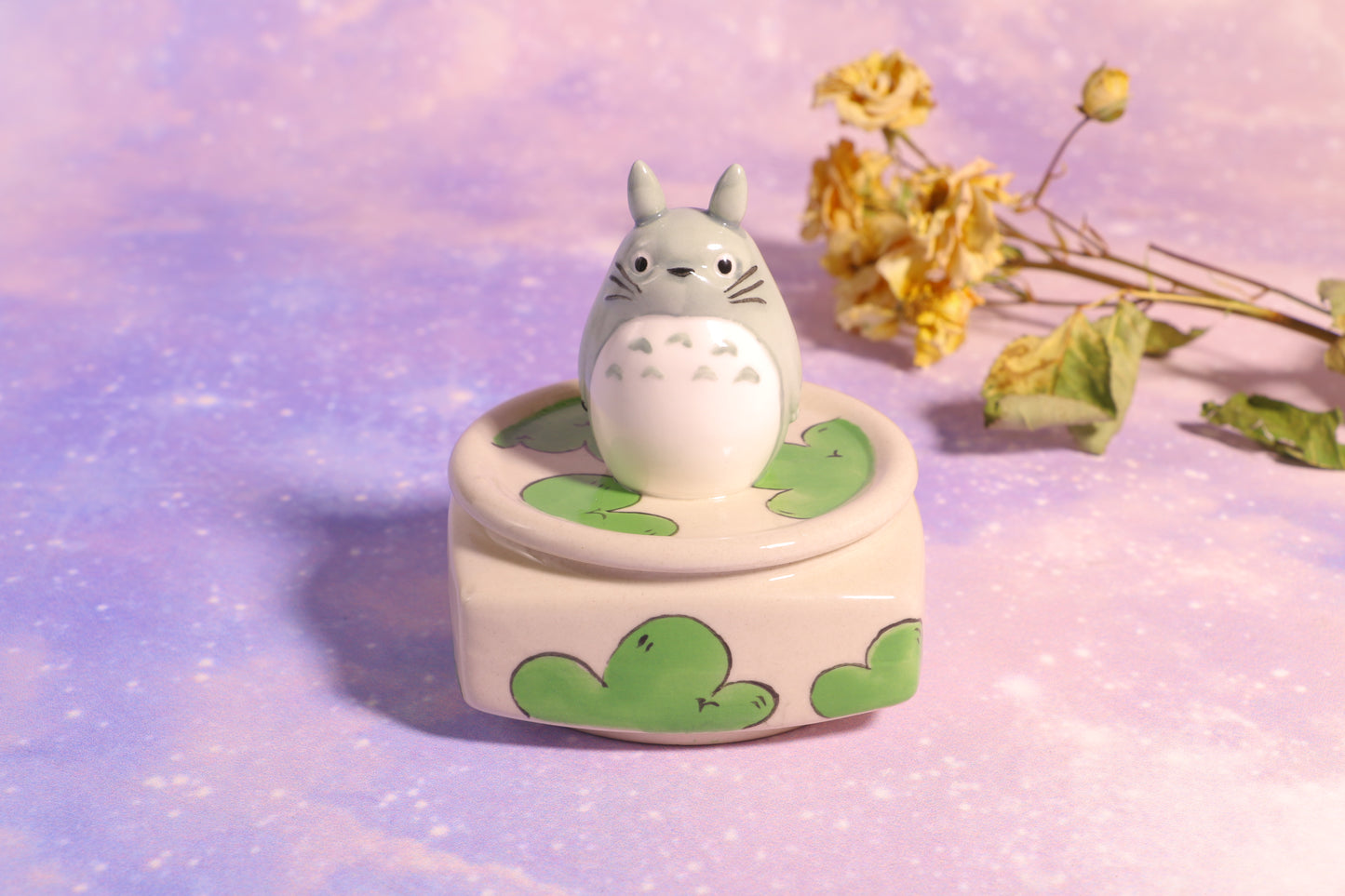 Handmade Totoro&Jiji Ceramic Pet Urn, Custom Pottery Jewelry Box, Personalized Square Cremation Keepsake Urn