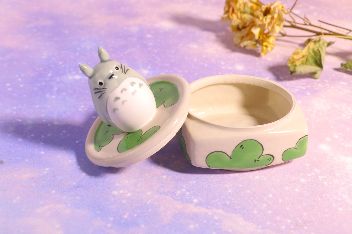 Handmade Totoro&Jiji Ceramic Pet Urn, Custom Pottery Jewelry Box, Personalized Square Cremation Keepsake Urn