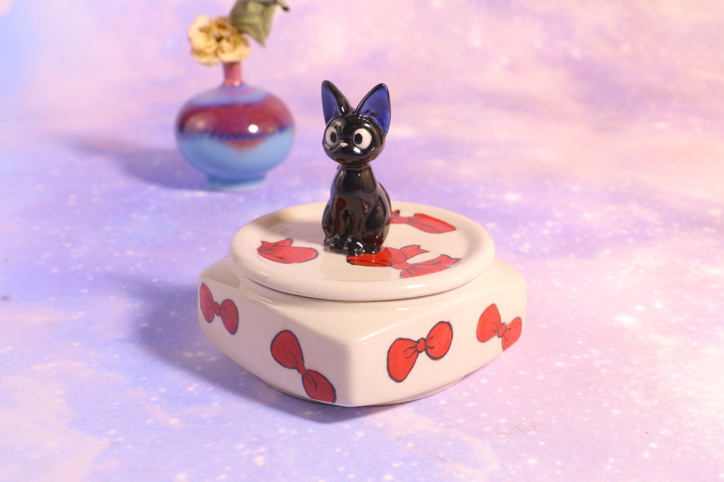 Handmade Totoro&Jiji Ceramic Pet Urn, Custom Pottery Jewelry Box, Personalized Square Cremation Keepsake Urn