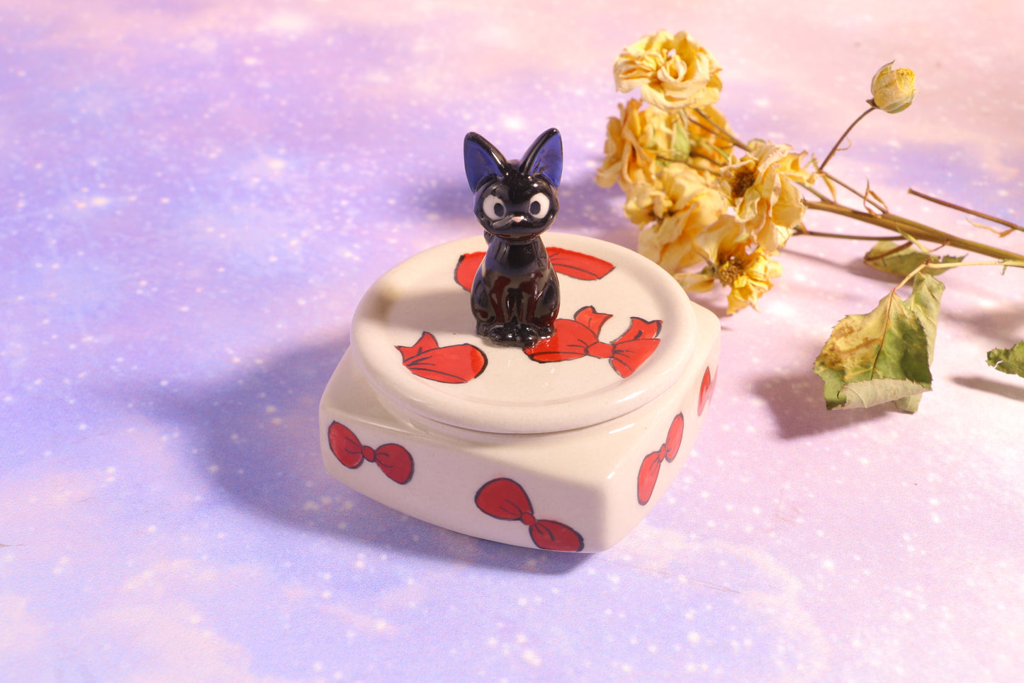 Handmade Totoro&Jiji Ceramic Pet Urn, Custom Pottery Jewelry Box, Personalized Square Cremation Keepsake Urn