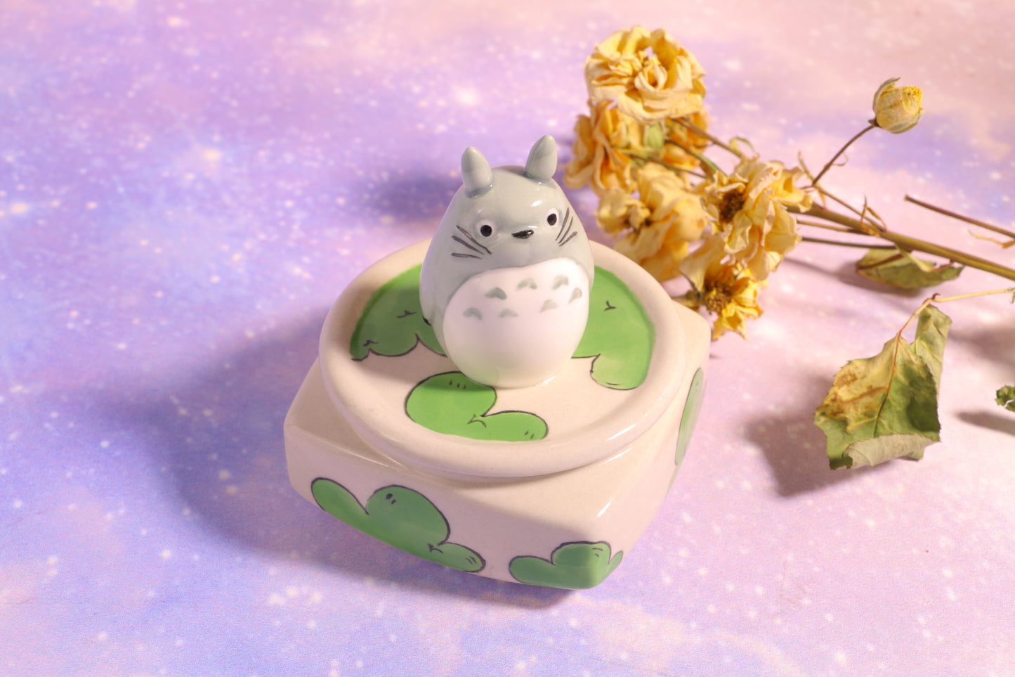 Handmade Totoro&Jiji Ceramic Pet Urn, Custom Pottery Jewelry Box, Personalized Square Cremation Keepsake Urn