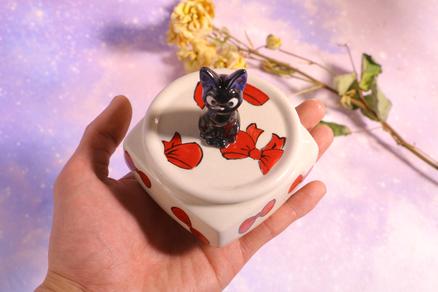 Handmade Totoro&Jiji Ceramic Pet Urn, Custom Pottery Jewelry Box, Personalized Square Cremation Keepsake Urn