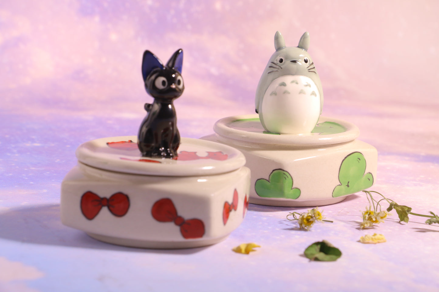 Handmade Totoro&Jiji Ceramic Pet Urn, Custom Pottery Jewelry Box, Personalized Square Cremation Keepsake Urn