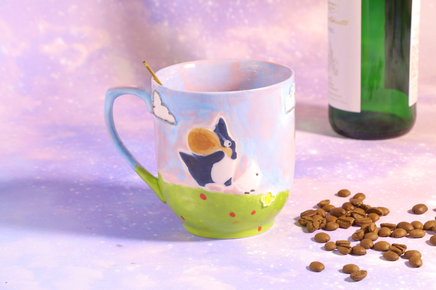 Totoro Handmade Ceramic Mug – 14oz Pottery Cup for Cozy Coffee Moments