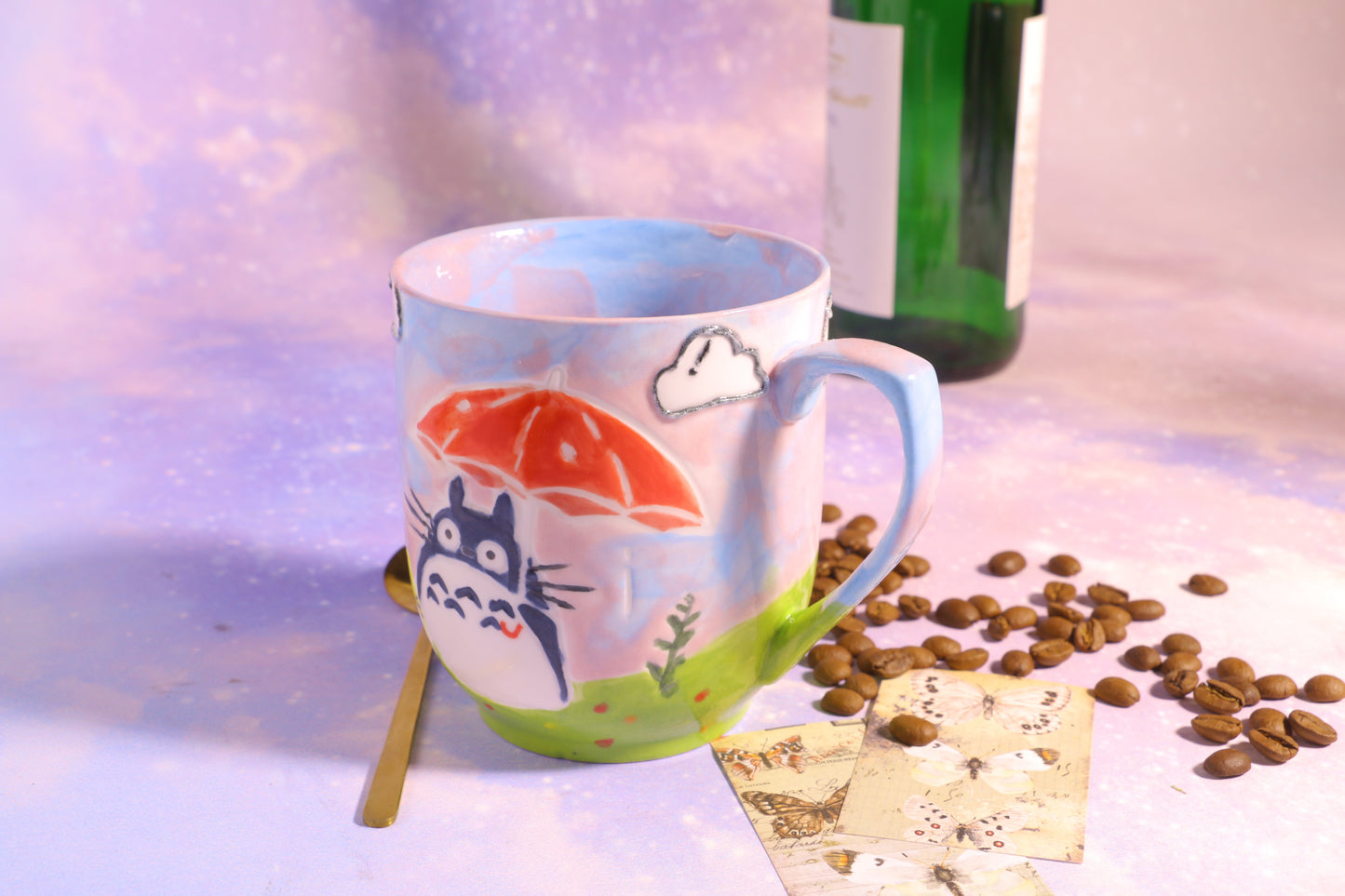 Totoro Handmade Ceramic Mug – 14oz Pottery Cup for Cozy Coffee Moments
