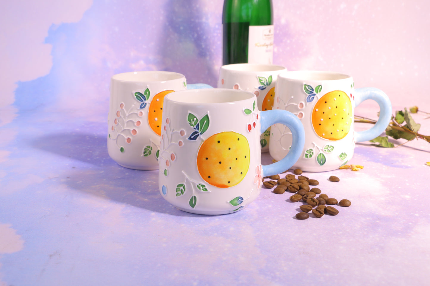 Keramik Kaffeetasse Handgefertigt, Handbemalte Obst personalisierte Keramiktasse