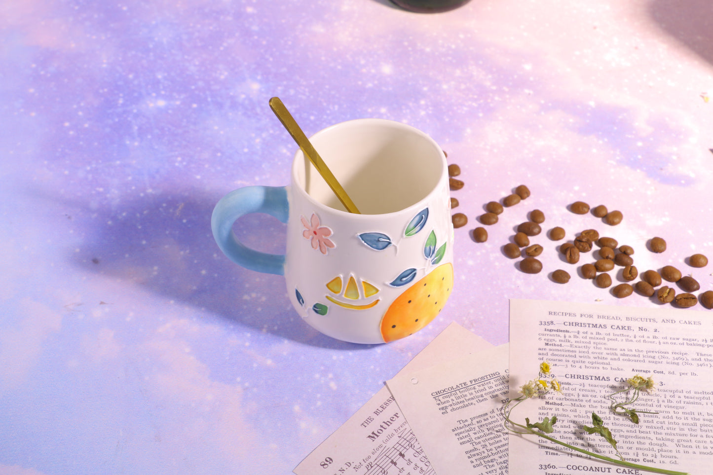 Keramik Kaffeetasse Handgefertigt, Handbemalte Obst personalisierte Keramiktasse