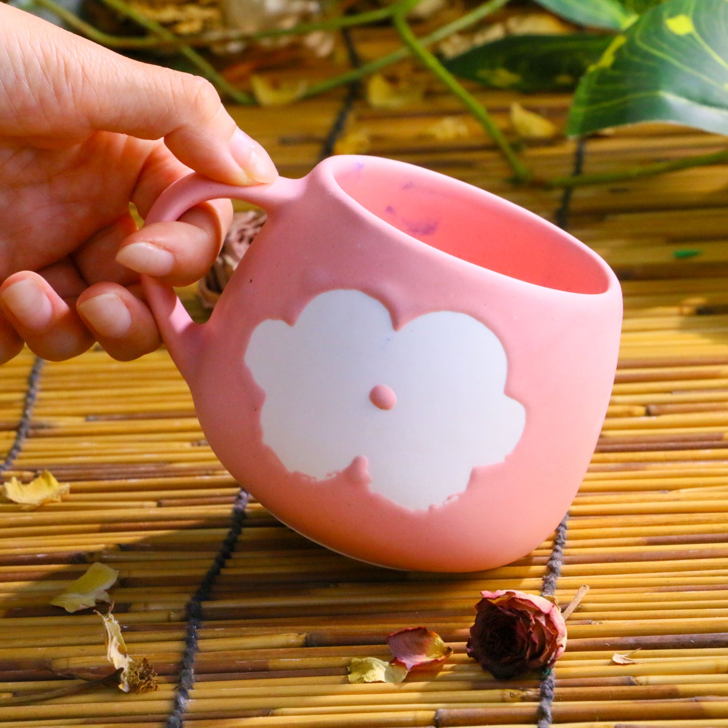 Handmade Flower Mug – Ceramic Coffee Cup with Hand-Painted Floral Design