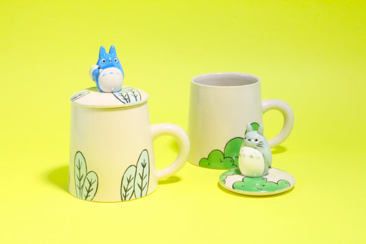Totoro Large Ceramic Mug with Lid – Handmade Ghibli-Inspired Cup for Coffee Lovers