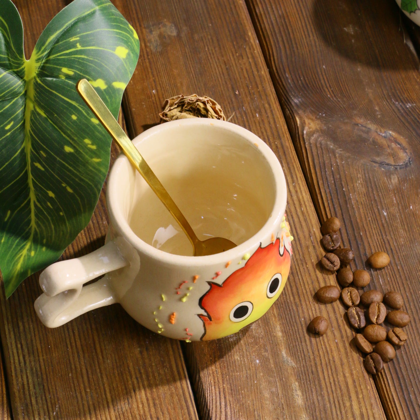 Handmade Calcifer Ceramic Mug – Personalized Pottery Gift for Studio Ghibli Fans