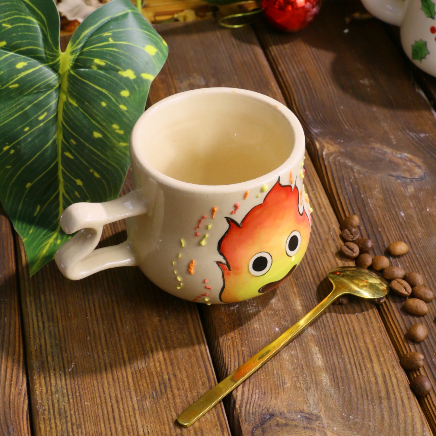 Handmade Calcifer Ceramic Mug – Personalized Pottery Gift for Studio Ghibli Fans