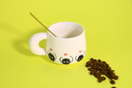 Hand-Painted Dust Wizard Coffee Cup With 3D Heart Accents, Cute Ceramic Coffee Mug