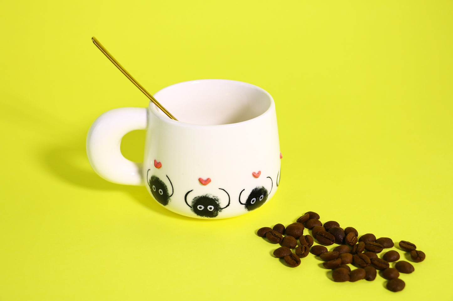 Hand-Painted Dust Wizard Coffee Cup With 3D Heart Accents, Cute Ceramic Coffee Mug