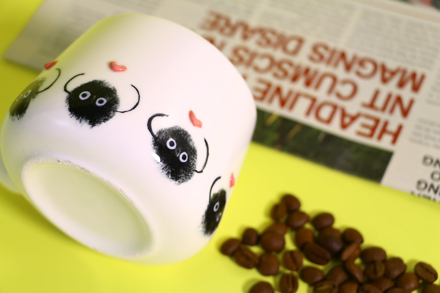 Hand-Painted Dust Wizard Coffee Cup With 3D Heart Accents, Cute Ceramic Coffee Mug
