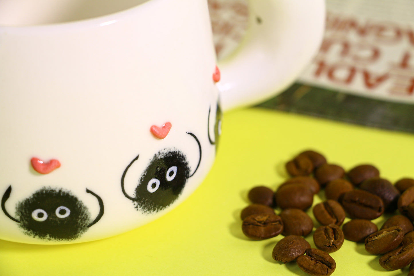 Hand-Painted Dust Wizard Coffee Cup With 3D Heart Accents, Cute Ceramic Coffee Mug