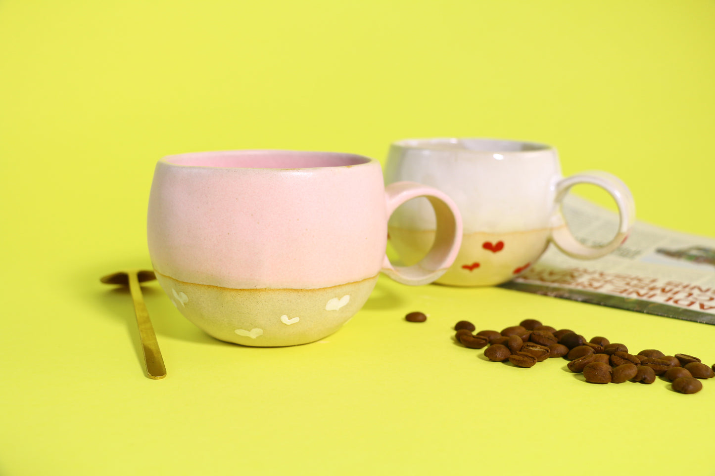 Handamde Heart Design Ceramic Mug, Cute Personalized Coffee Cup For Home Decor