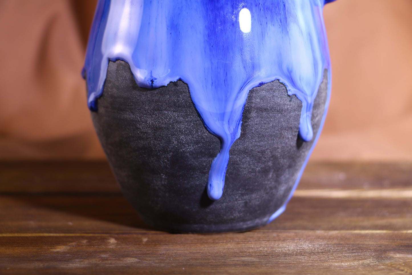 Handmade Blue Glaze Drip Ceramic Vase, Unique Artisan Pottery Home Decor