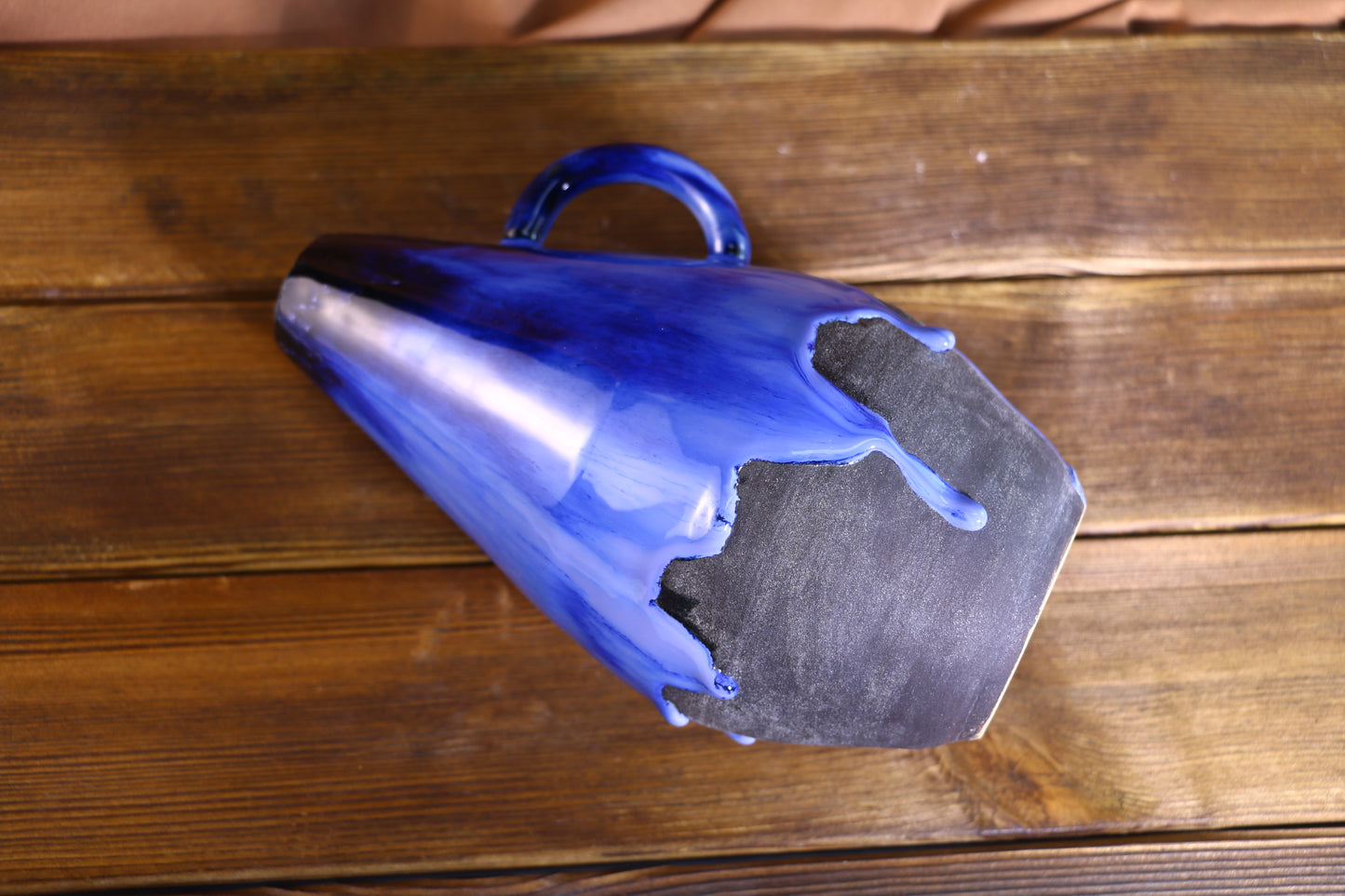 Handmade Blue Glaze Drip Ceramic Vase, Unique Artisan Pottery Home Decor