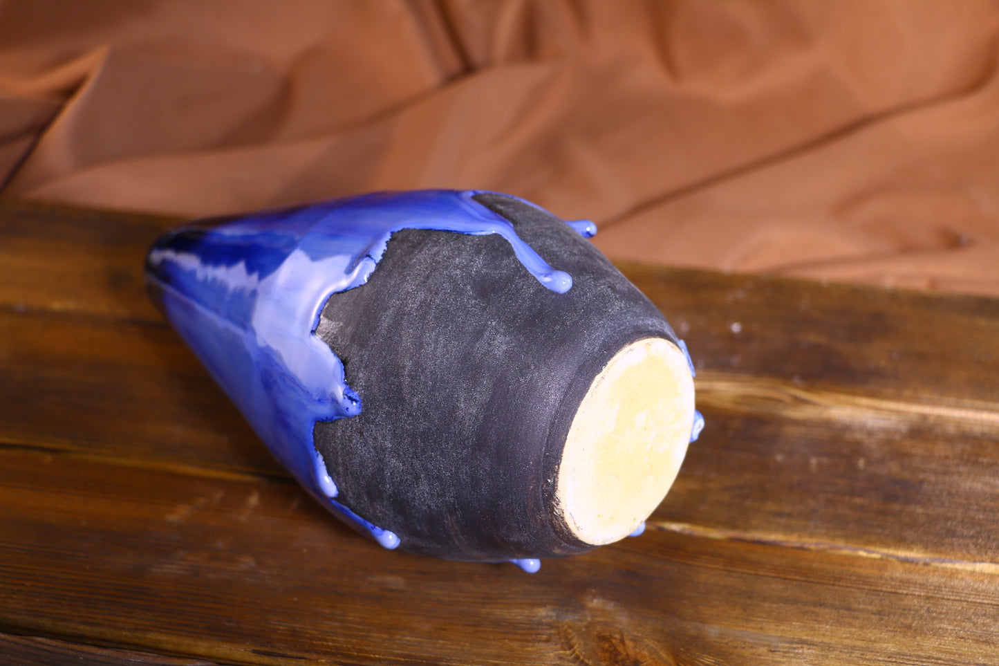 Handmade Blue Glaze Drip Ceramic Vase, Unique Artisan Pottery Home Decor