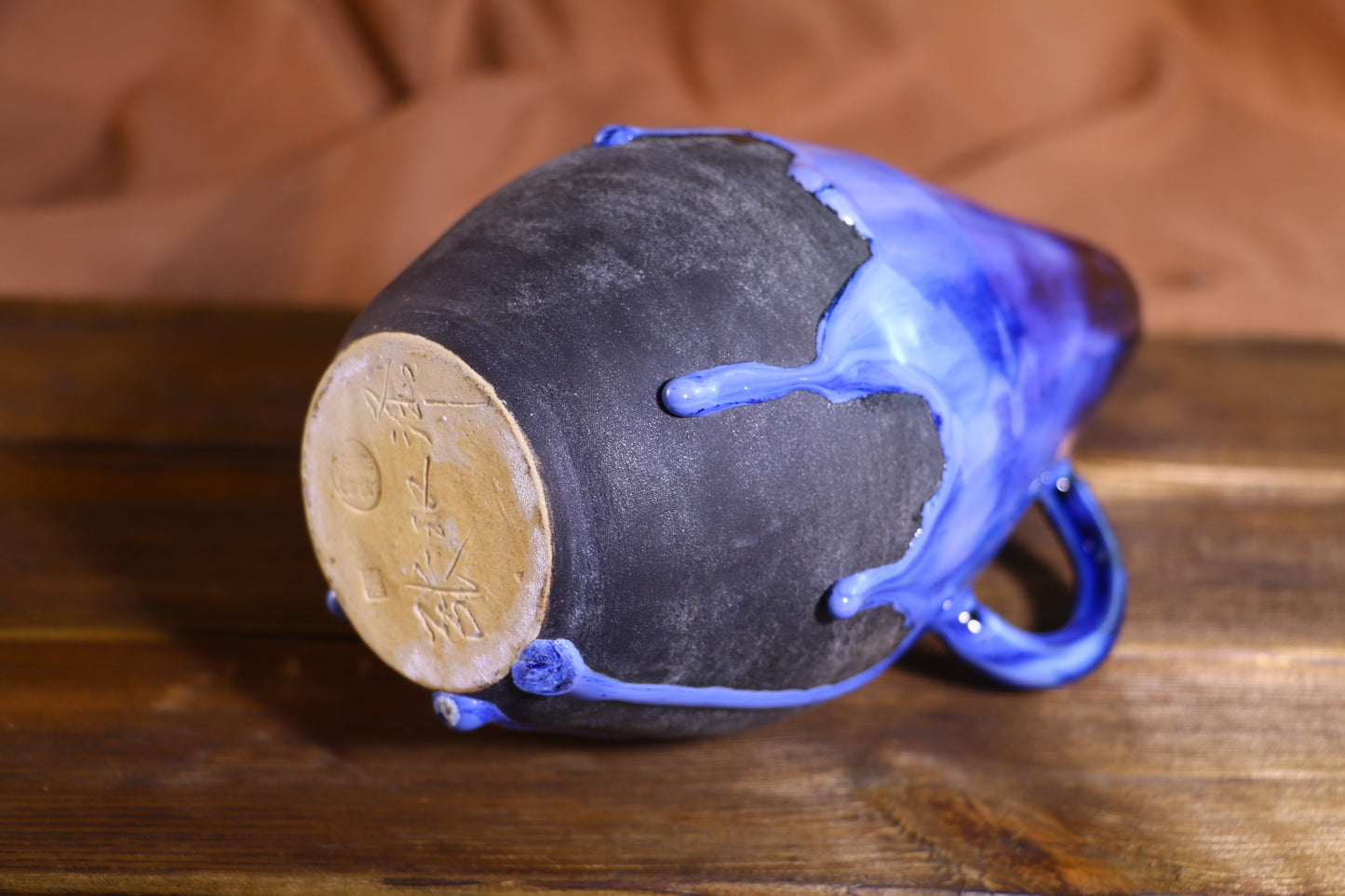 Handmade Blue Glaze Drip Ceramic Vase, Unique Artisan Pottery Home Decor