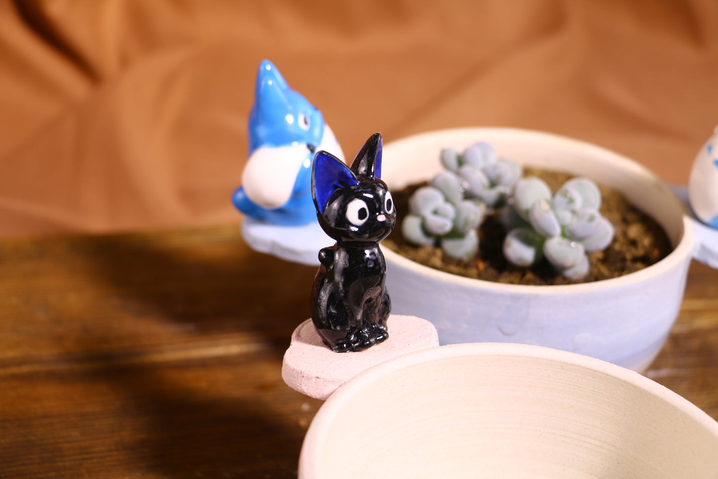 Handmade Totoro Ceramic Planter โ Unique Hand-Painted Succulent Pot with Drainage Hole