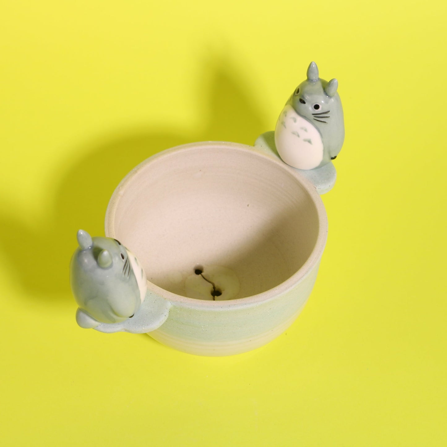 Handmade Totoro Ceramic Planter โ Unique Hand-Painted Succulent Pot with Drainage Hole
