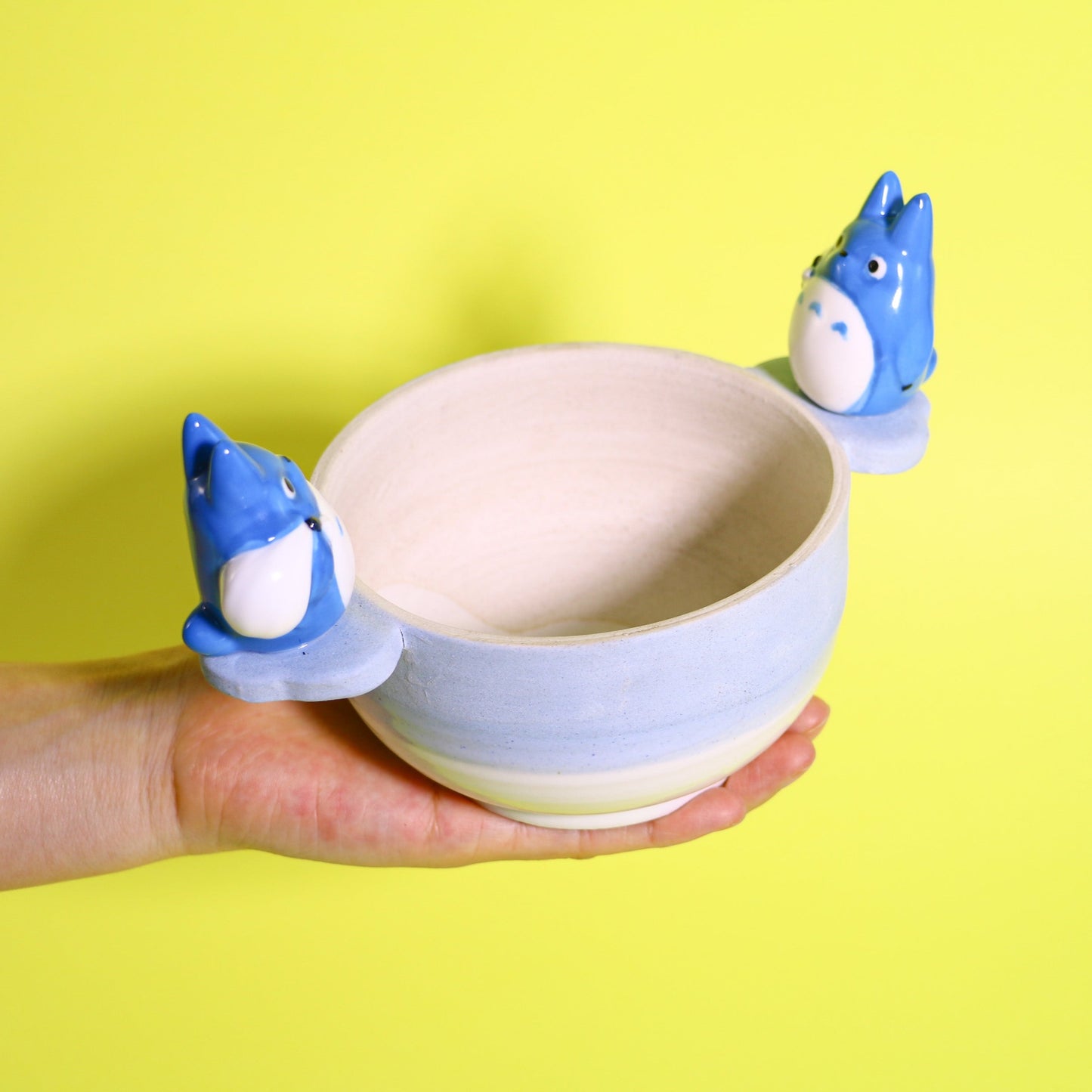 Handmade Totoro Ceramic Planter โ Unique Hand-Painted Succulent Pot with Drainage Hole