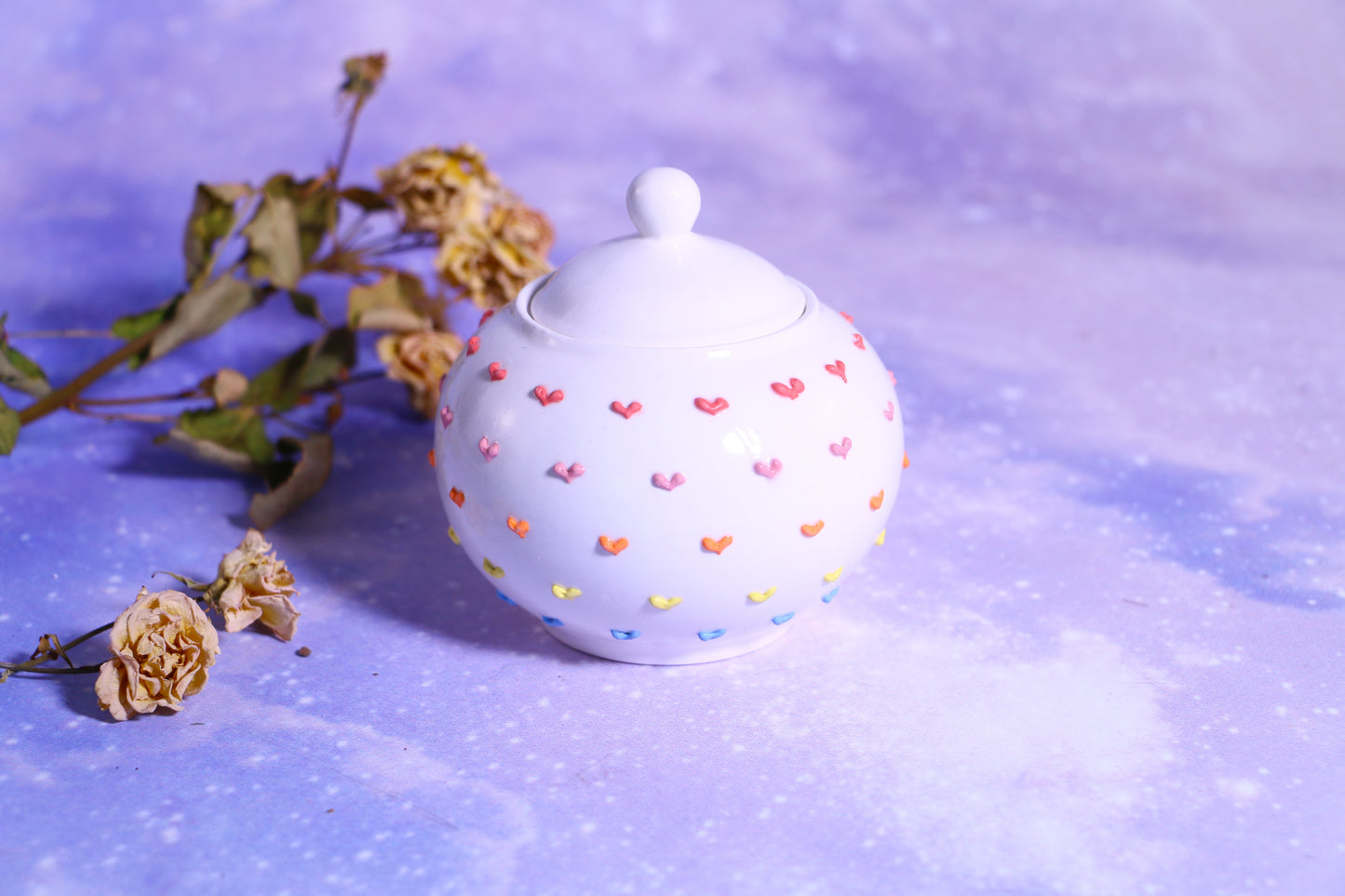 Handmade Round 3D Heart Ceramic Pet Urn, Custom Pottery Keepsake Urn For Ashes