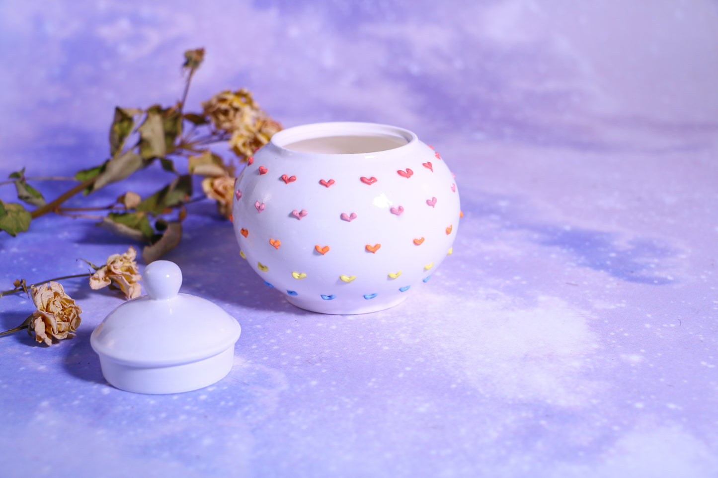 Handmade Round 3D Heart Ceramic Pet Urn, Custom Pottery Keepsake Urn For Ashes