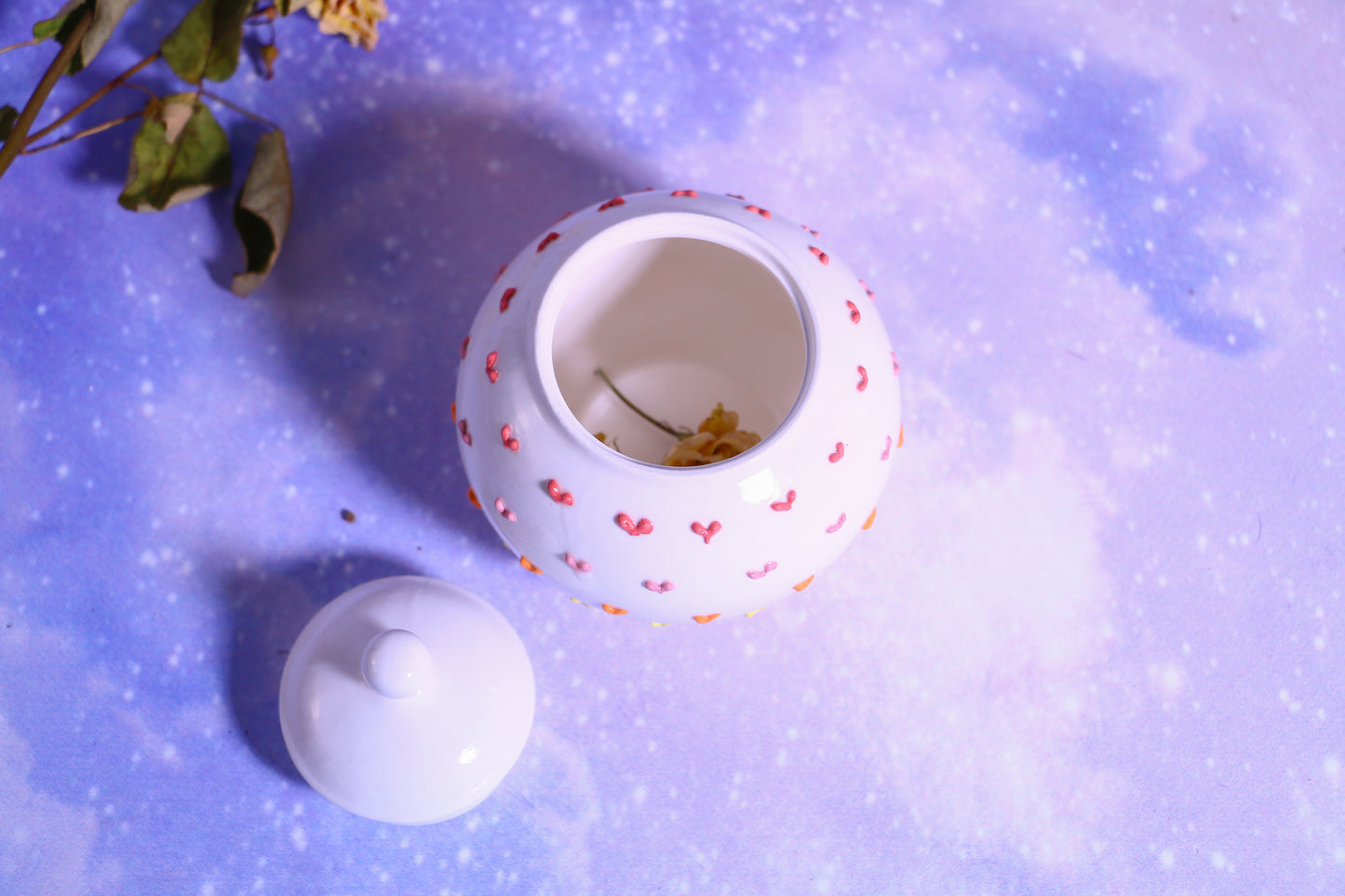 Handmade Round 3D Heart Ceramic Pet Urn, Custom Pottery Keepsake Urn For Ashes