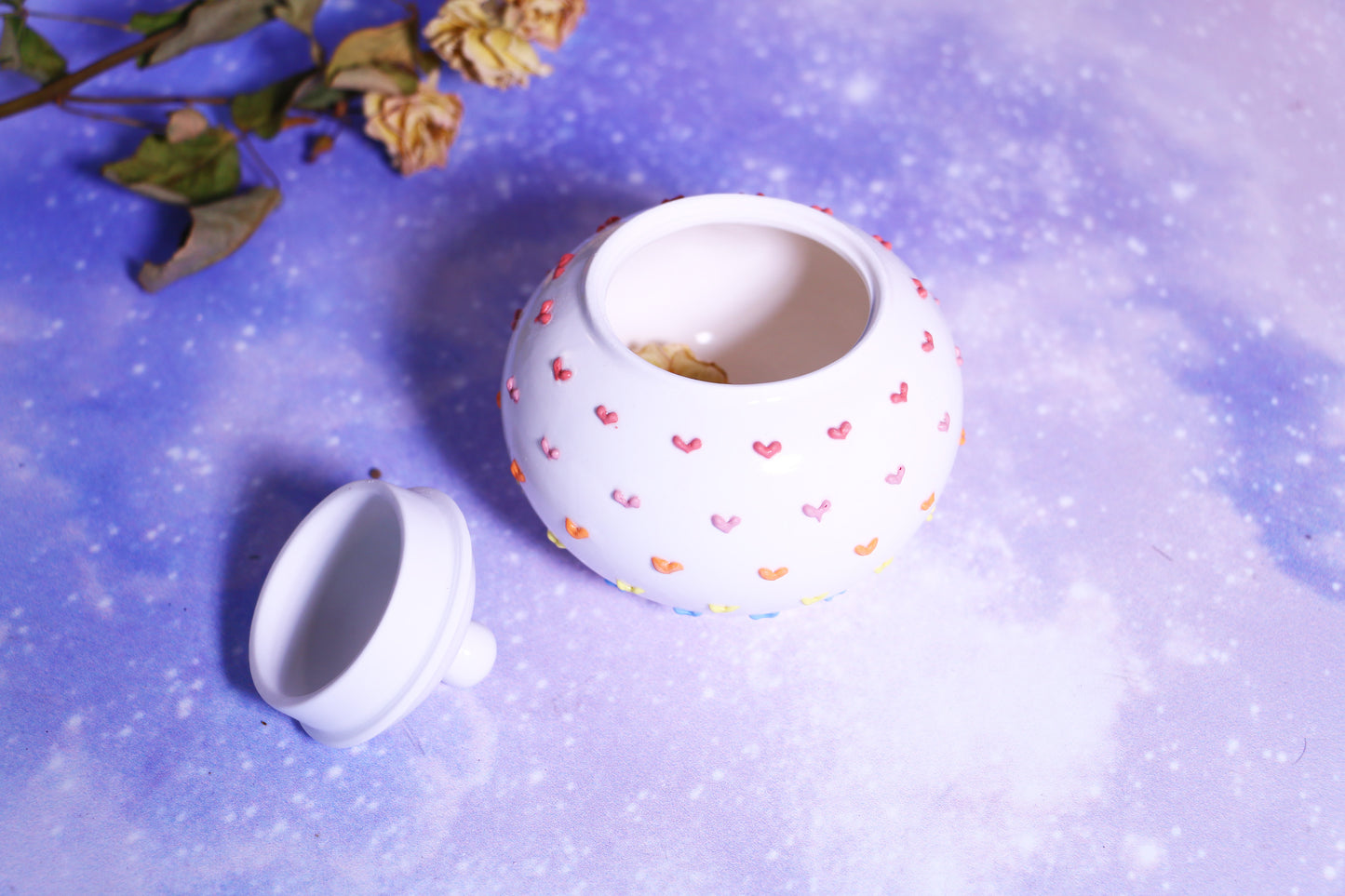 Handmade Round 3D Heart Ceramic Pet Urn, Custom Pottery Keepsake Urn For Ashes