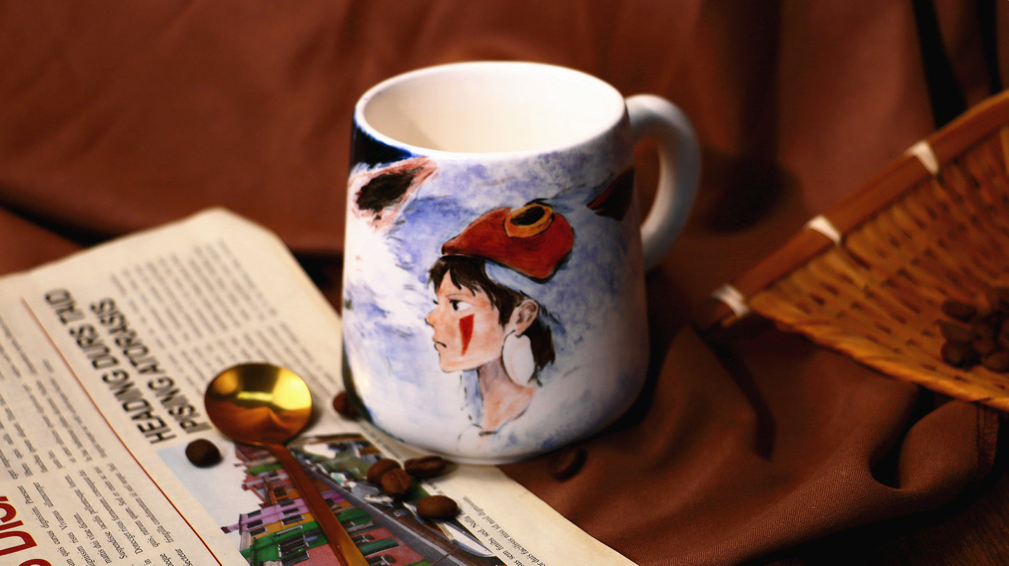 Princess Mononoke Ceramic Coffee Mug, Handmade Pottery Cup for Anime Lovers