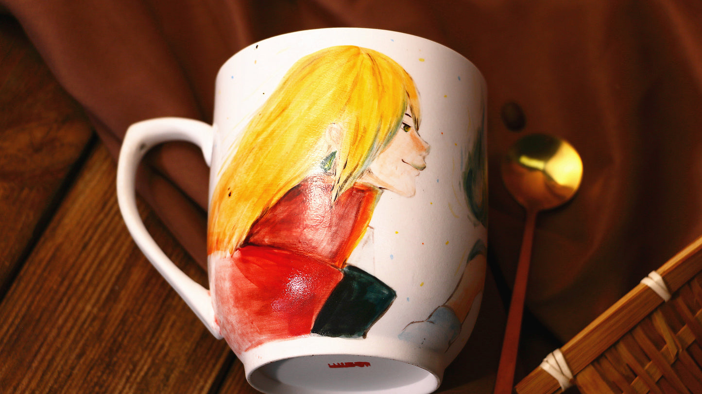 Howl Hand-painted Ceramic Coffee Mugs, Personalized Pottery Cup for Anime Lovers