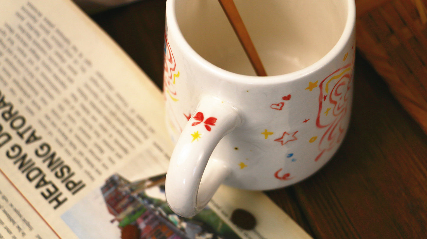 Hand-Painted Butterfly with Cat Mug - Cute Handmade Ceramic Coffee Cup