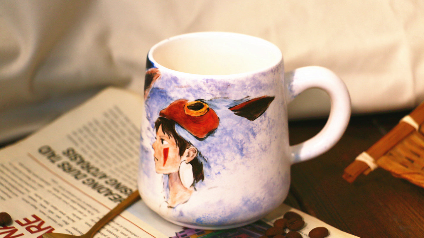 Princess Mononoke Ceramic Coffee Mug, Handmade Pottery Cup for Anime Lovers