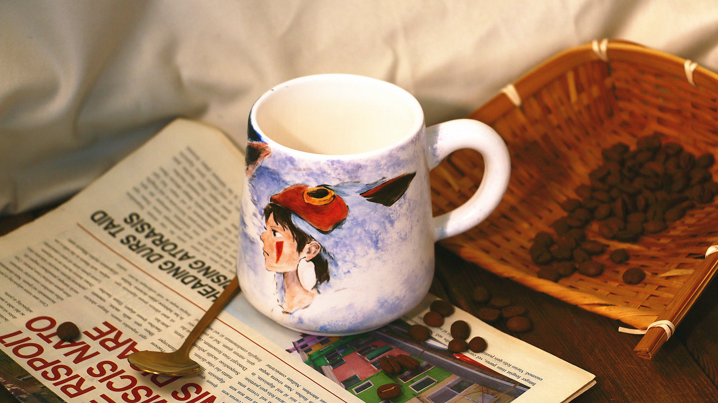Princess Mononoke Ceramic Coffee Mug, Handmade Pottery Cup for Anime Lovers