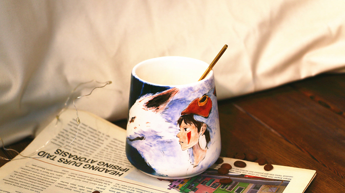 Princess Mononoke Ceramic Coffee Mug, Handmade Pottery Cup for Anime Lovers