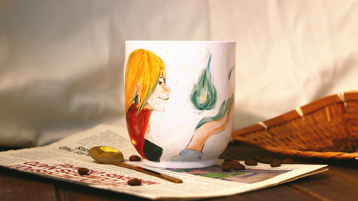 Howl Hand-painted Ceramic Coffee Mugs, Personalized Pottery Cup for Anime Lovers