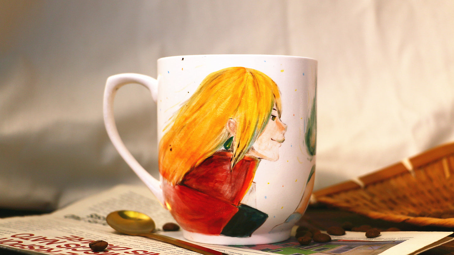 Howl Hand-painted Ceramic Coffee Mugs, Personalized Pottery Cup for Anime Lovers