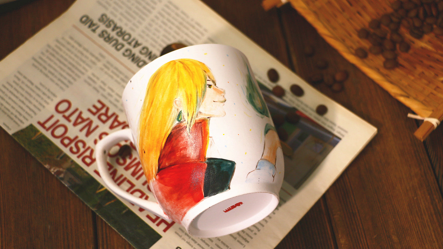 Howl Hand-painted Ceramic Coffee Mugs, Personalized Pottery Cup for Anime Lovers