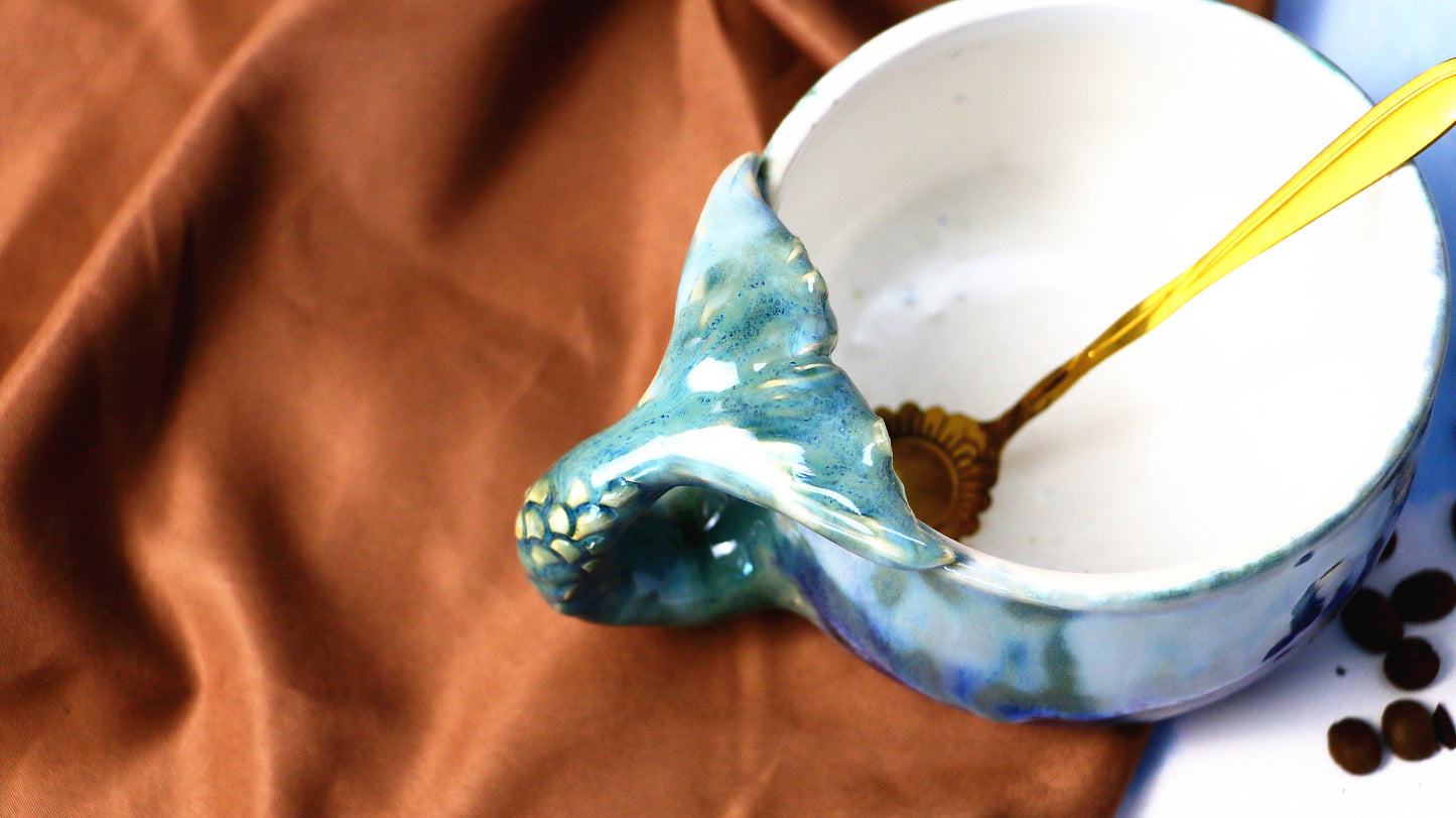 Mystic Mermaid Ceramic Mug with Handmade 3D Mermaid Tail Handle