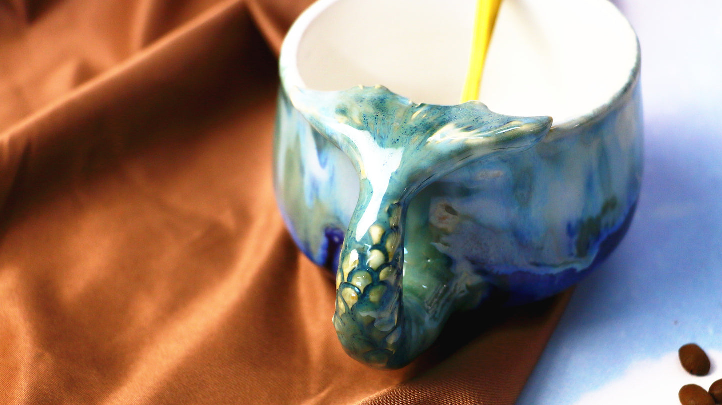 Mystic Mermaid Ceramic Mug with Handmade 3D Mermaid Tail Handle