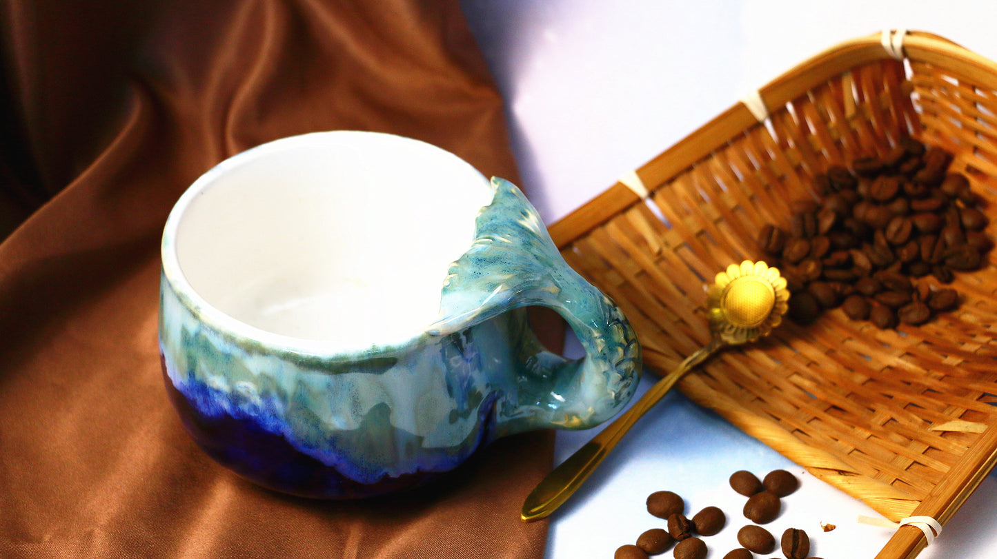 Mystic Mermaid Ceramic Mug with Handmade 3D Mermaid Tail Handle