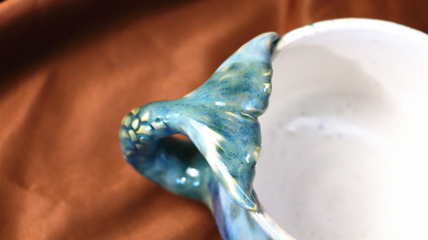 Mystic Mermaid Ceramic Mug with Handmade 3D Mermaid Tail Handle