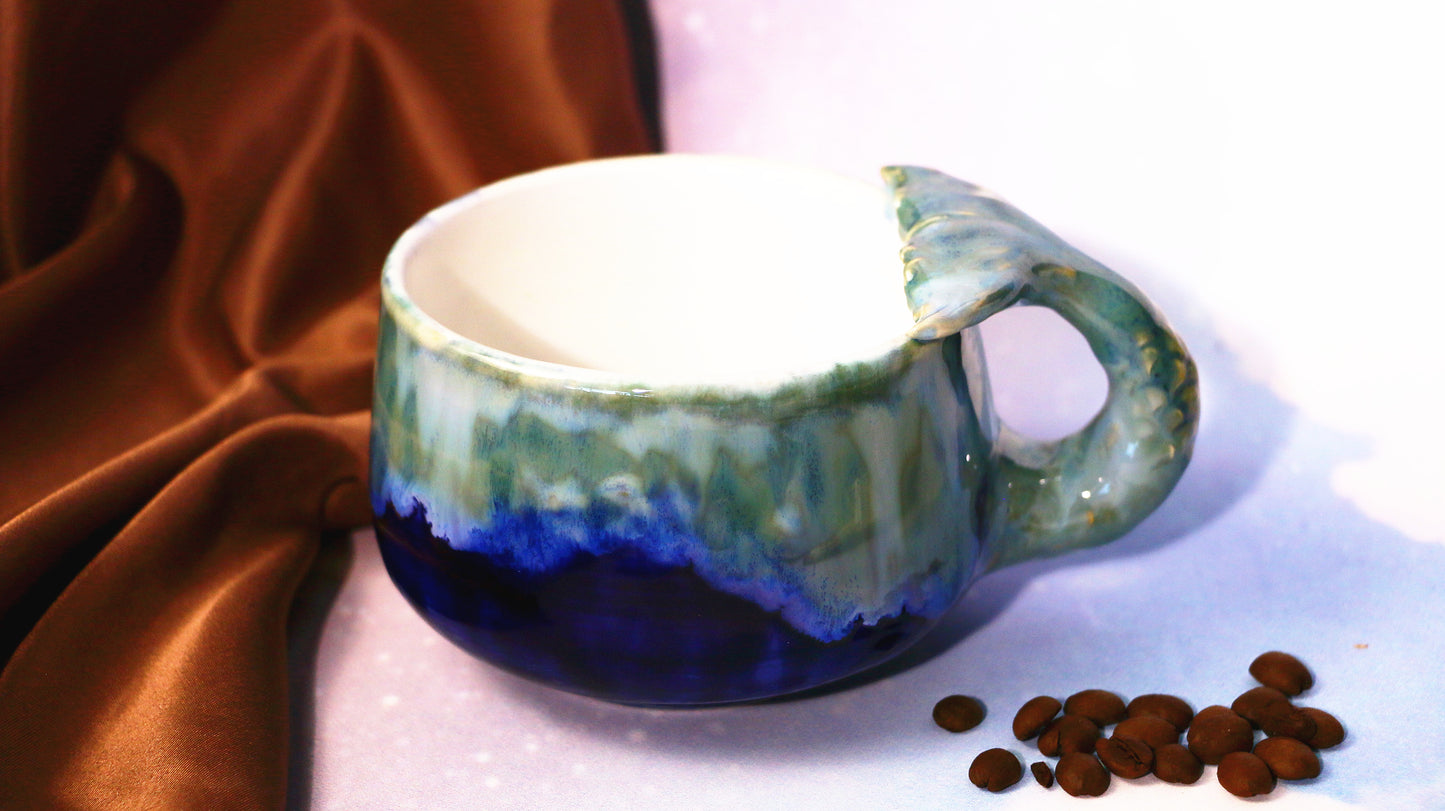 Mystic Mermaid Ceramic Mug with Handmade 3D Mermaid Tail Handle