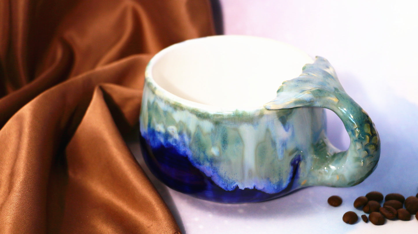 Mystic Mermaid Ceramic Mug with Handmade 3D Mermaid Tail Handle